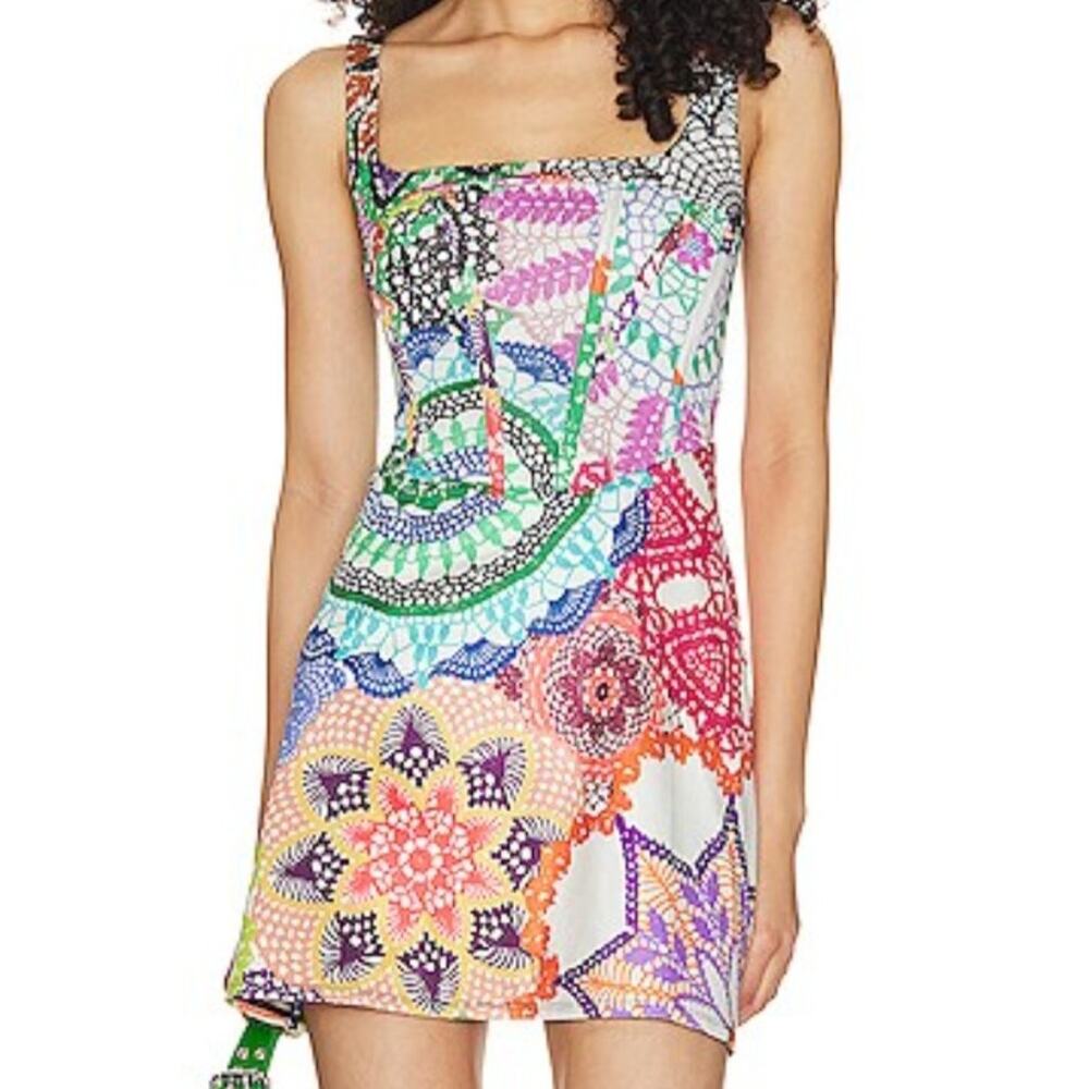 AFRM Raven Corset Mini Dress Multi Crochet Print Revolve Size S/P EUC
